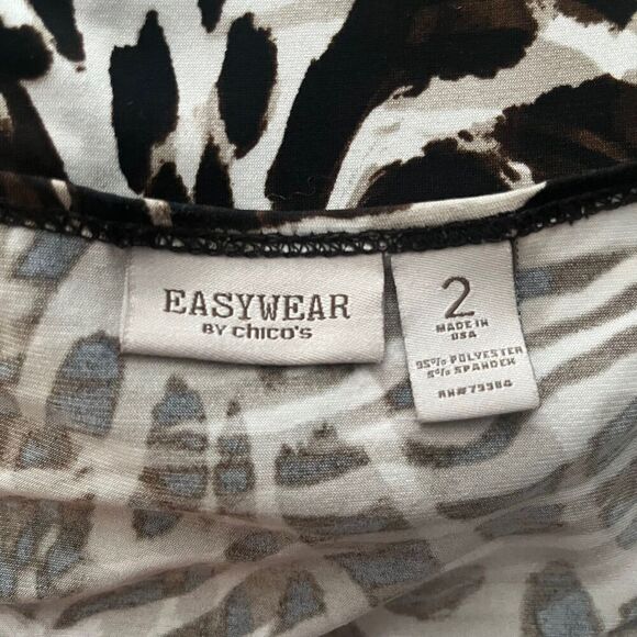 Chico’s Animal Print Brown White Blouse 2 L Large - Picture 6 of 7